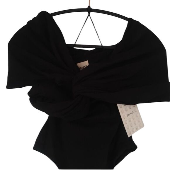 Khaite NWT Cerise Women's Off-the-Shoulder Twisted Bodysuit Black Small $890 - Picture 11 of 13